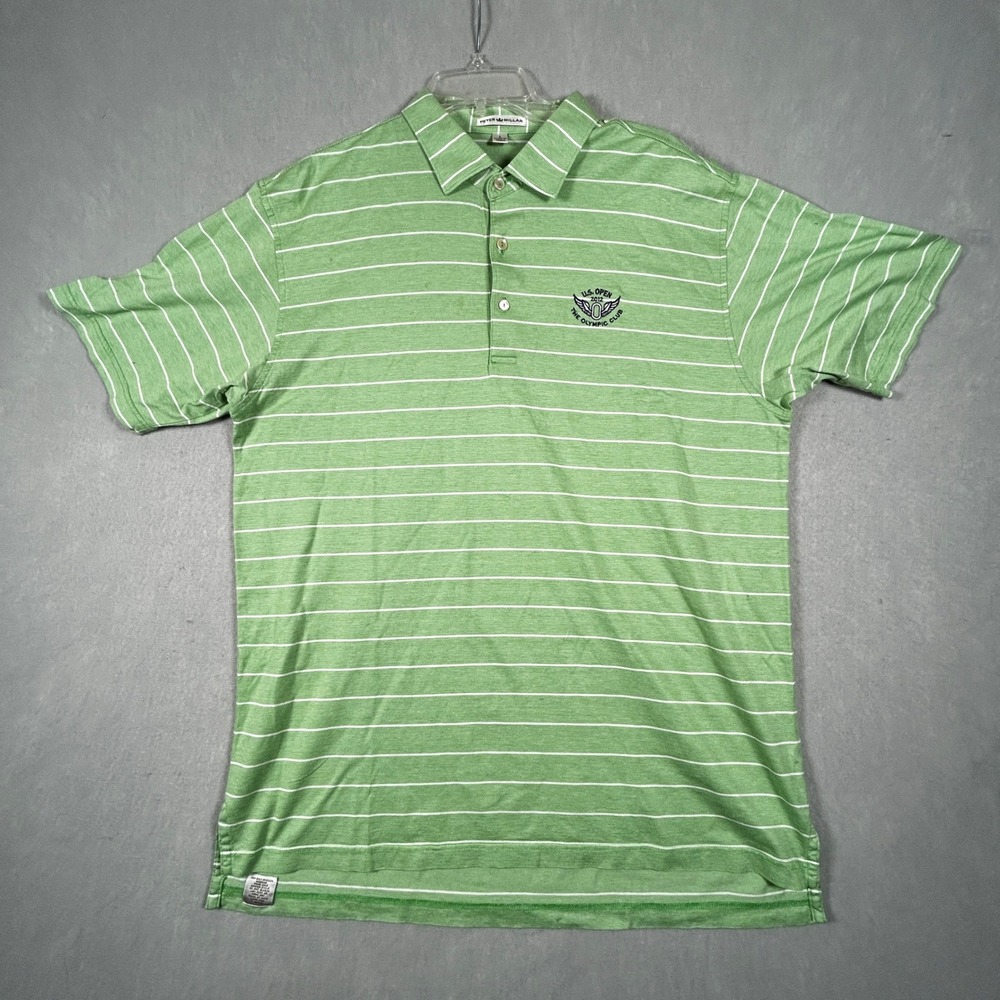 Peter Millar Polo Shirt Mens Large Green Striped‎ US Open 2012 Olympic Club Logo
